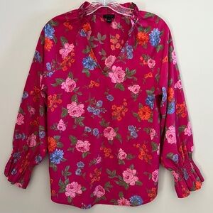 Ann Taylor Magenta Floral V-Neck Blouse
